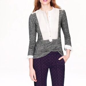 J Crew Tuxedo Bib Shirt Gray White Size S